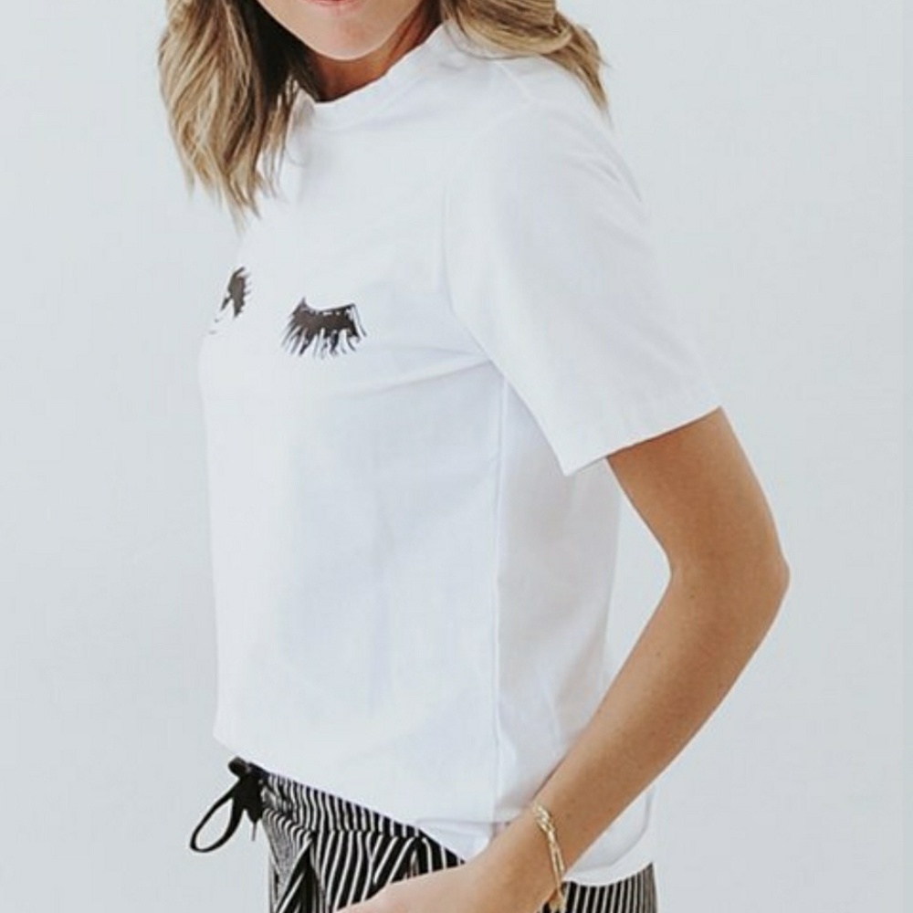 Eyelash Wink White & Black Graphic Tee - Picture 3 of 3